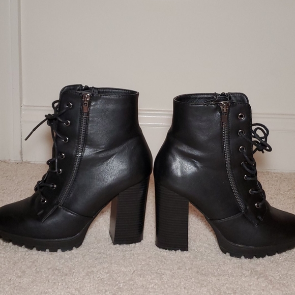 Black Heel Combat Ankle Boots - Picture 6 of 7